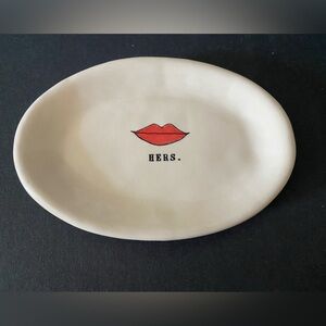 Rae Dunn Magenta Oval Hers Red Lips Lipstick Plate